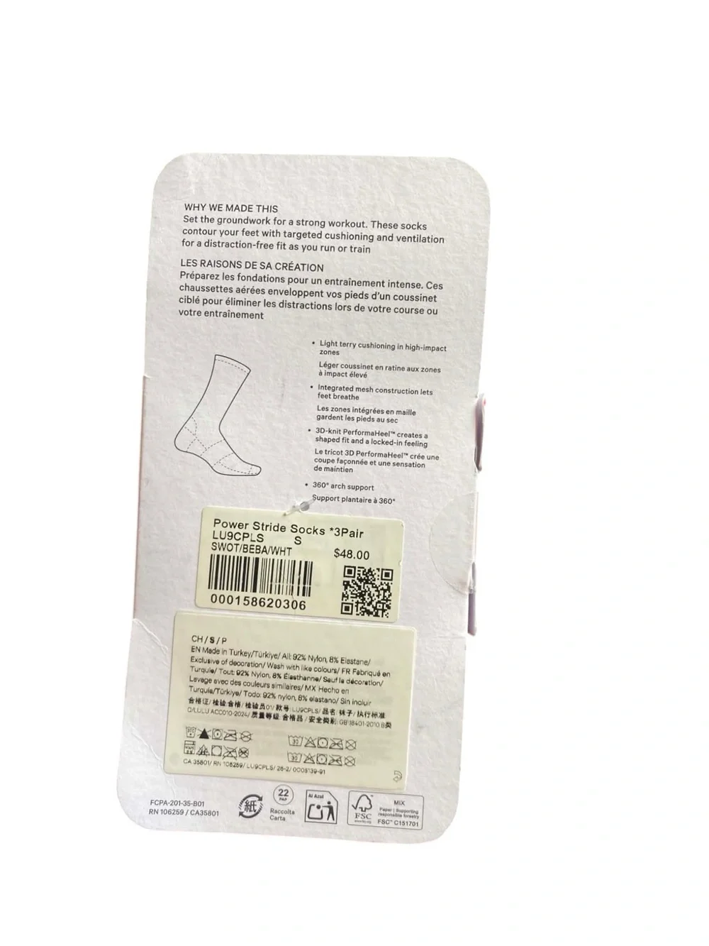 NWT Lululemon Power Stride  Socks 3 Pk Size Small